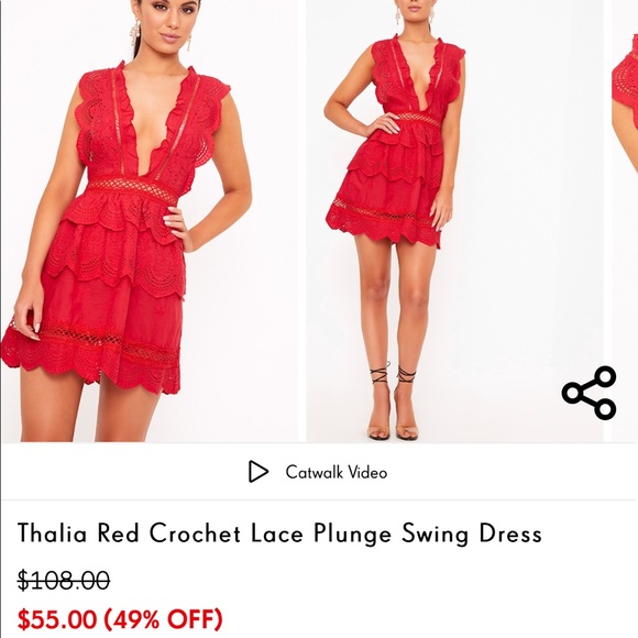 Red crochet lace plunge Swing Dress NWT - Picture 7 of 7